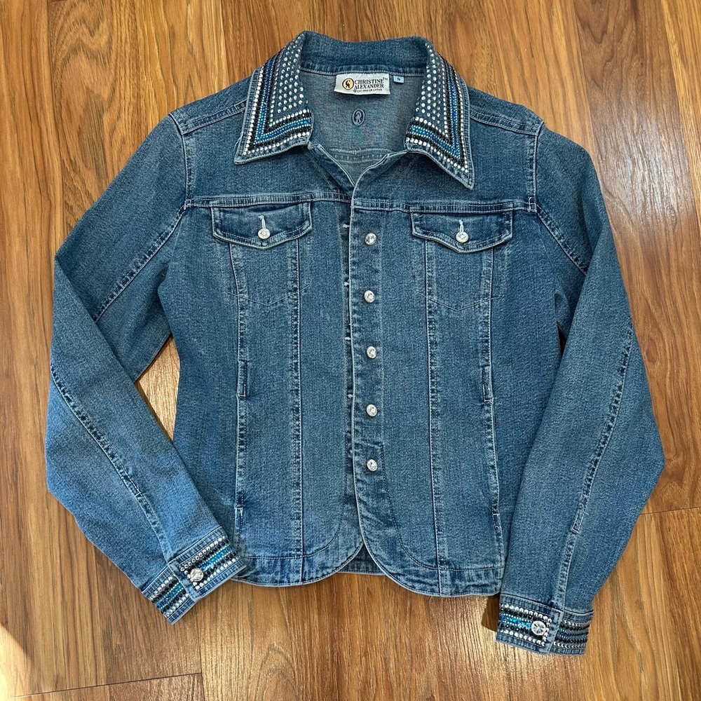 Christine Alexander Swarovski Crystal Embellished Denim Jacket